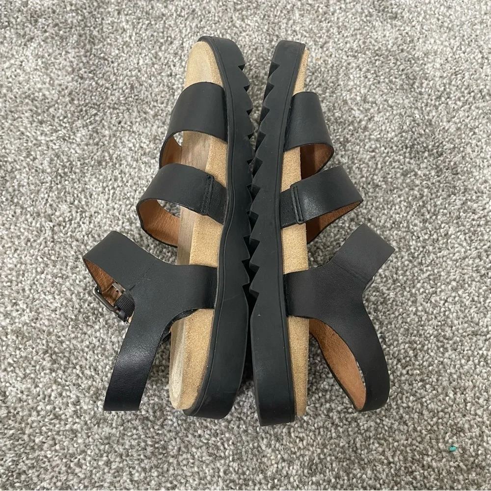 Madewell The Addie Sandal Women's 7.5 Black Triple Strap Slingback Chunky Flats